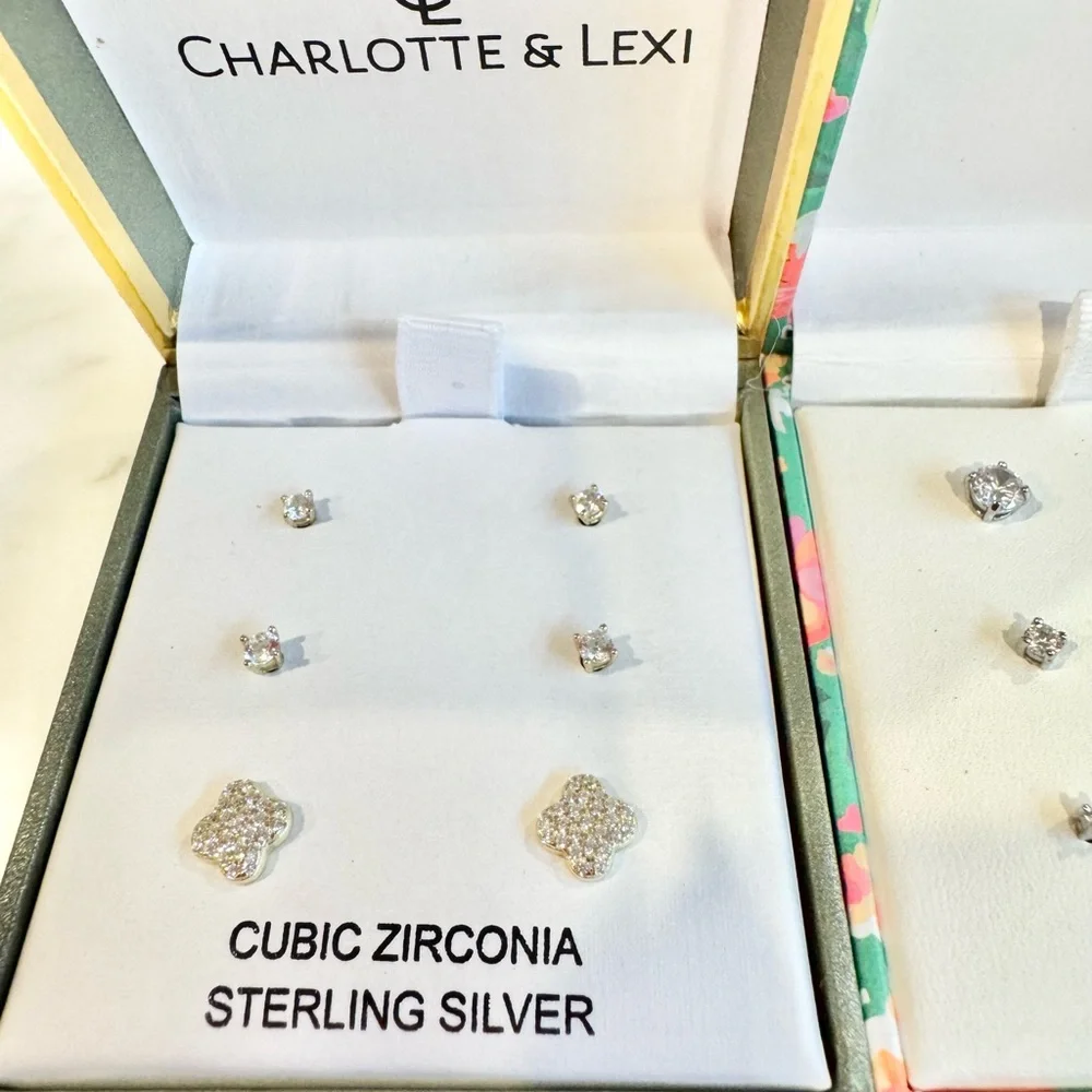 2 Box Sets of Stud Silver Cubic Zirconia Earrings (6 in total) - Picture 3 of 4